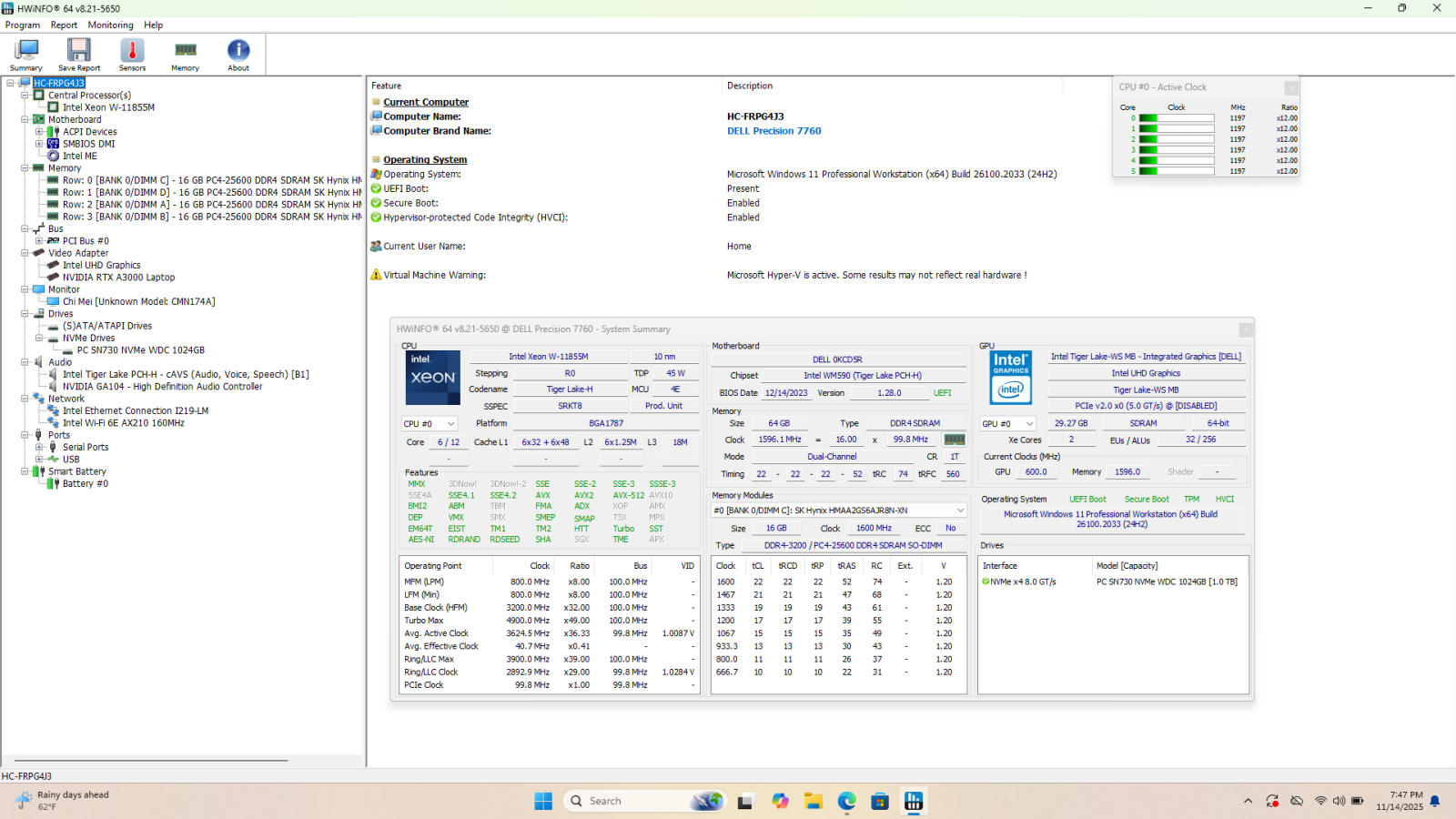 Dell Precision 7760 17.3" FHD, Xeon W-11855M, 64GB, 1TB, RTX A3000 - Photo 8